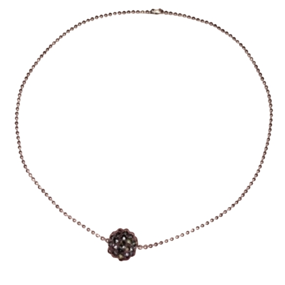 Black AB Rainbow Bead Choker Silver Ball Chain Handmade Necklace Any Length - Picture 1 of 9